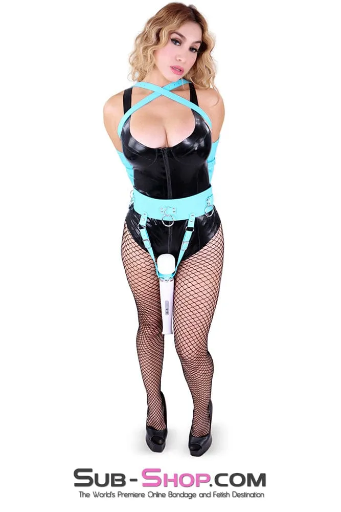 0711DL      Forced Fantasy Orgasms Wand Vibrator Bondage Belt, Diamond Blue