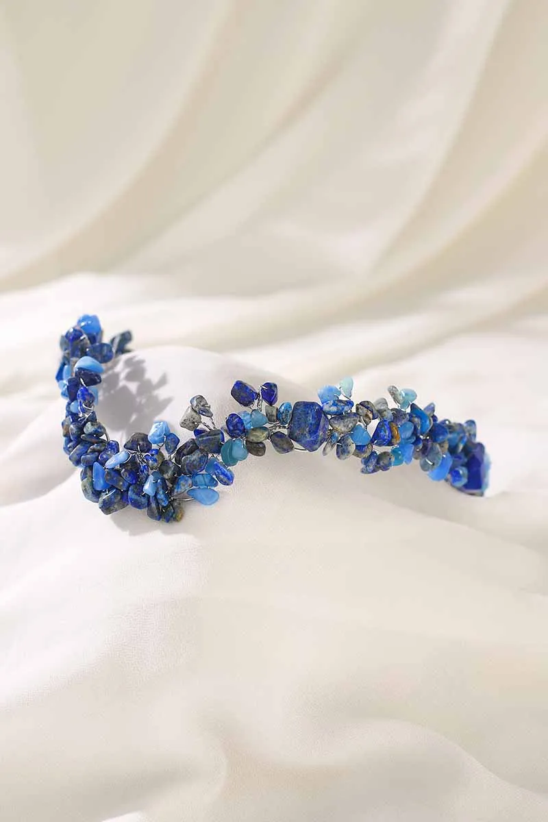 2025 Sapphire Headband Wedding Dress Blue Raw Stone Accessories