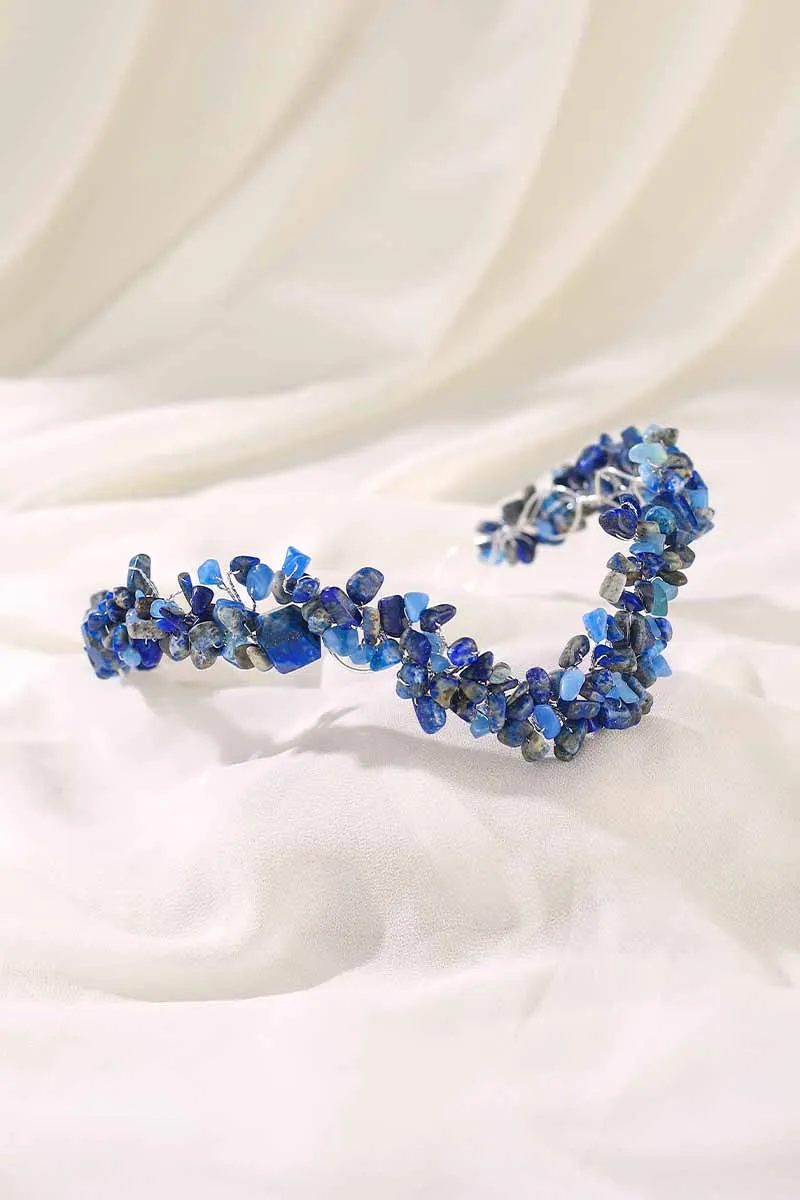 2025 Sapphire Headband Wedding Dress Blue Raw Stone Accessories
