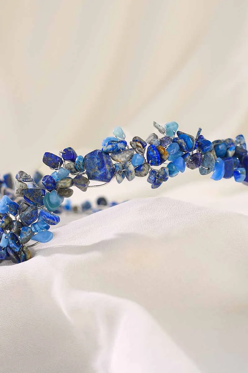 2025 Sapphire Headband Wedding Dress Blue Raw Stone Accessories