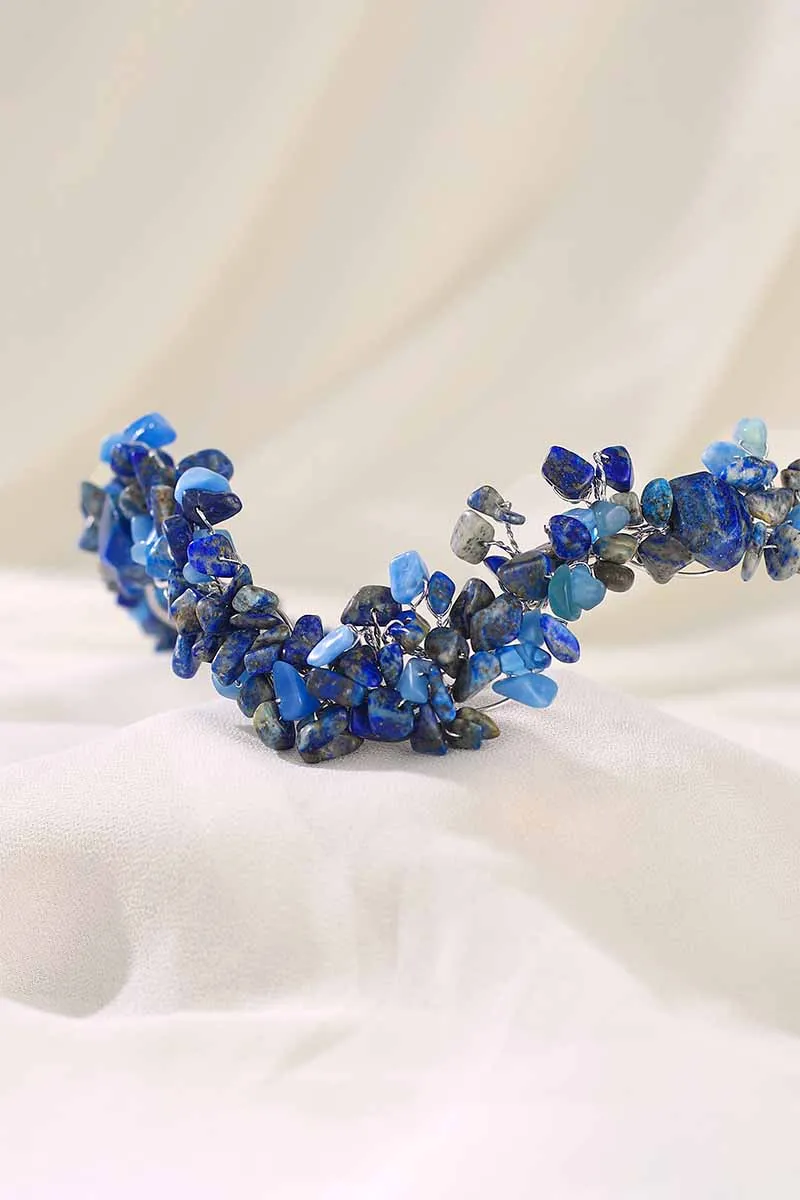 2025 Sapphire Headband Wedding Dress Blue Raw Stone Accessories