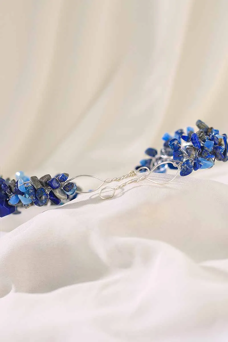 2025 Sapphire Headband Wedding Dress Blue Raw Stone Accessories