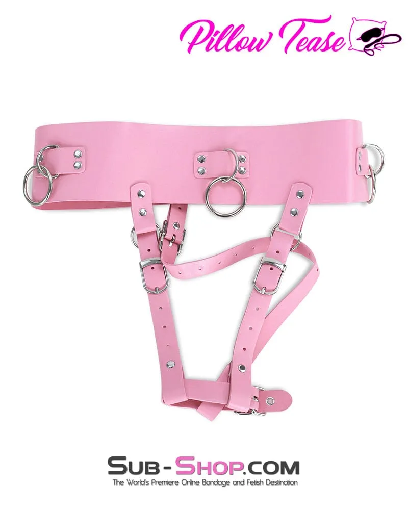 2364DL      Princess Pink Leatherette Forced Fantasy Orgasms Vibrator Harness Bondage Belt - MEGA Deal