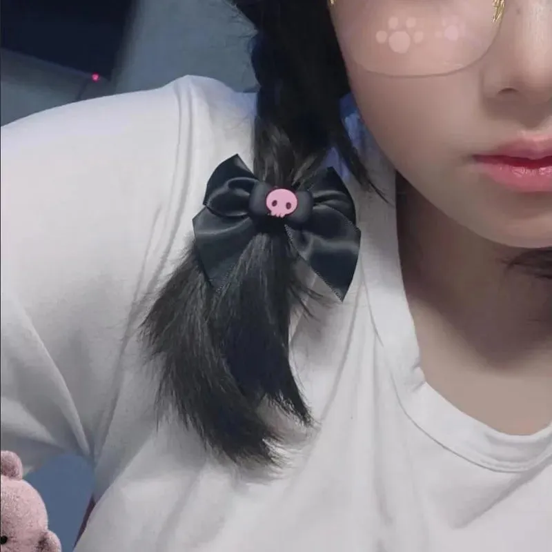 3 Pcs Black Pink Alt Skull Bowknot Hair Clip