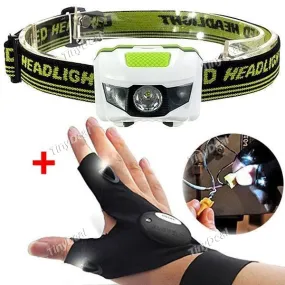 4 Modes 600LM Super Bright Mini Headlight   Magic Strap Fingerless Glove with LED Light