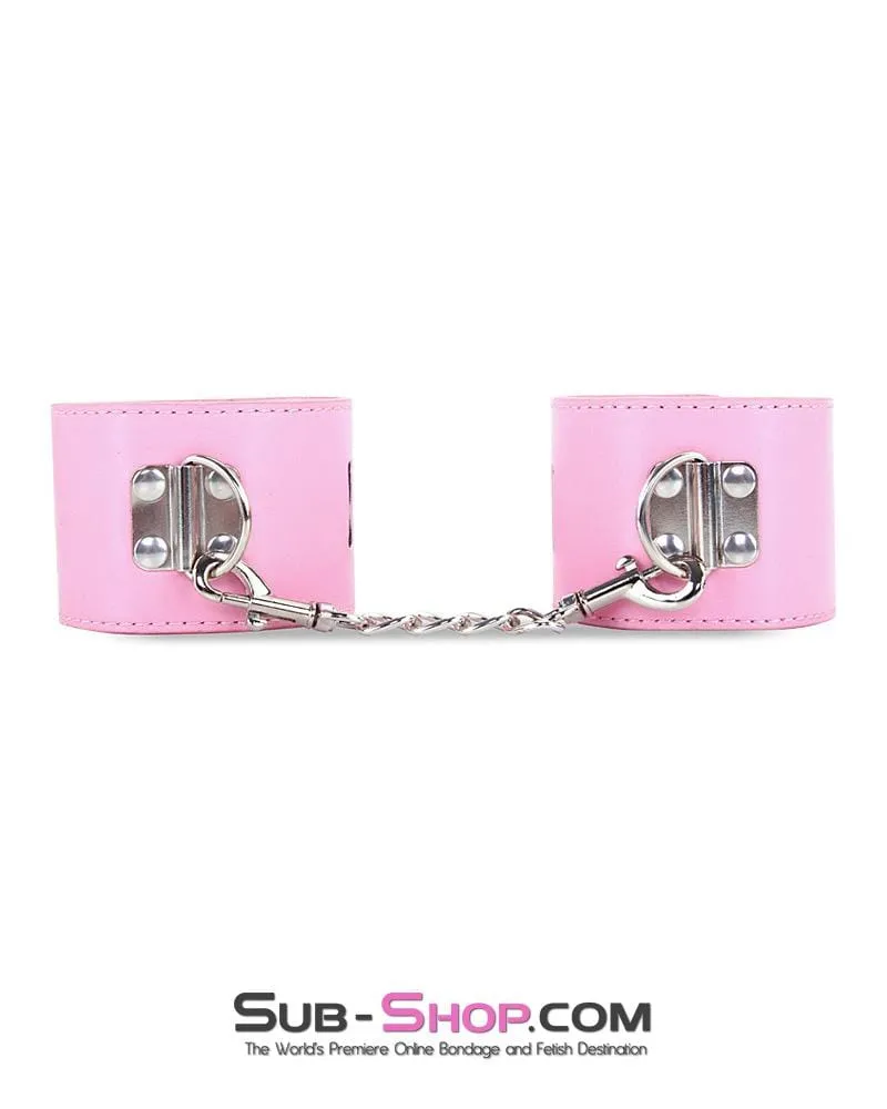 7899M      Locking Princess Pink Vegan Leather Handcuffs & Chain Set
