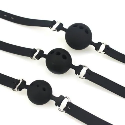 9802M      Small Black Silicone Locking Breather Ball Gag