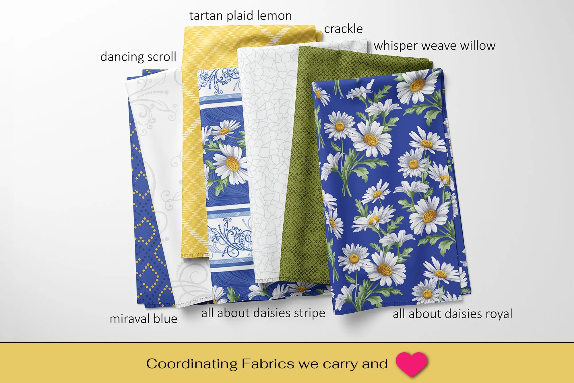 All About Daisies Stripe Blue/White – 100% Quilting Cotton Fabric by the Yard