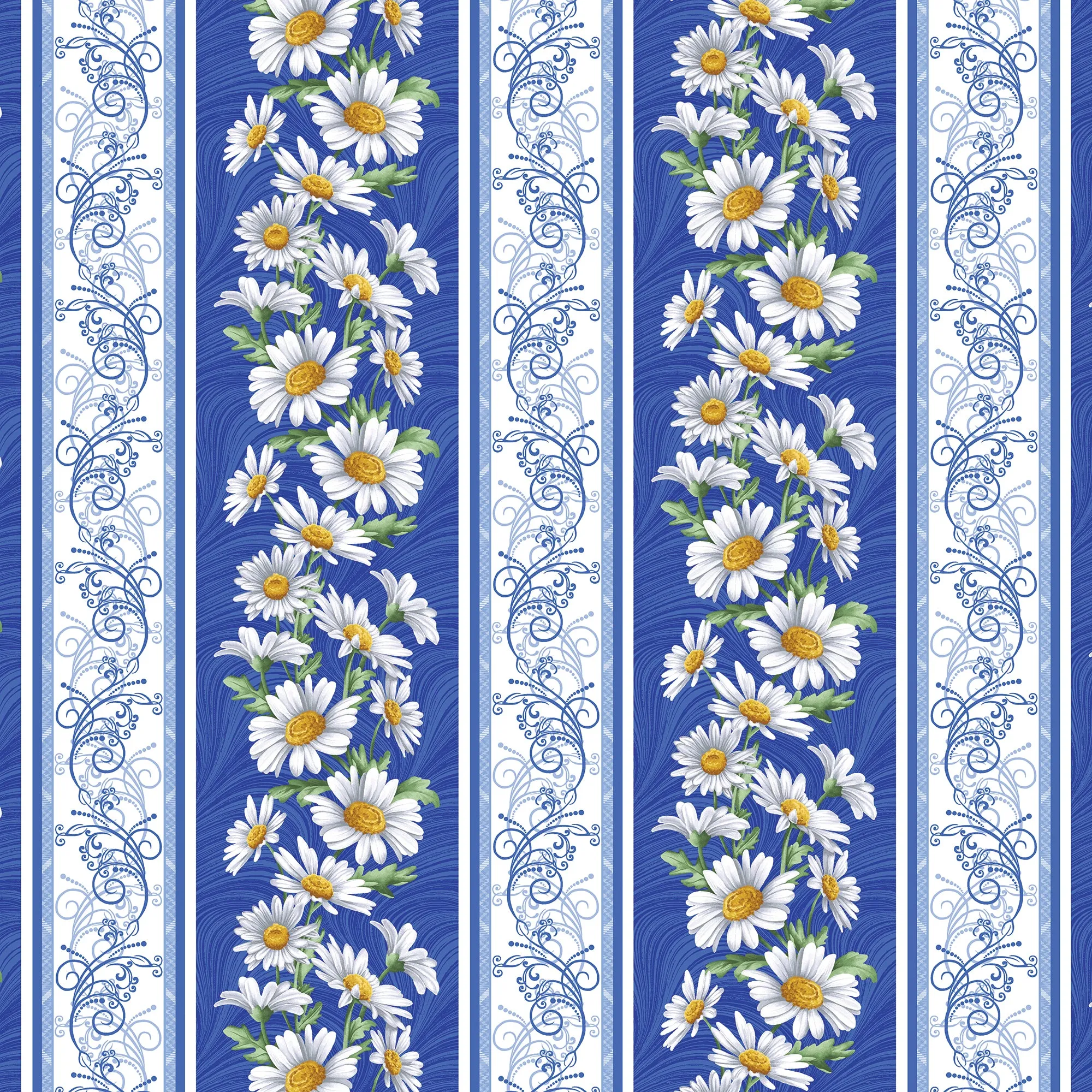 All About Daisies Stripe Blue/White – 100% Quilting Cotton Fabric by the Yard