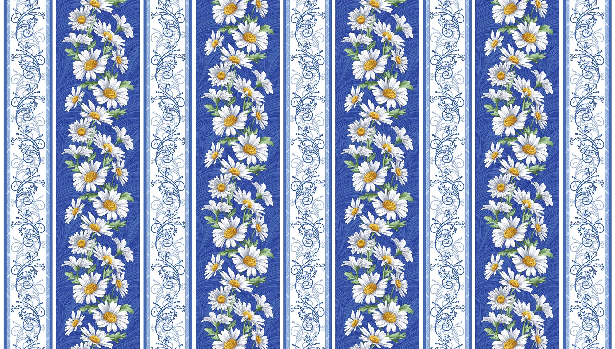 All About Daisies Stripe Blue/White – 100% Quilting Cotton Fabric by the Yard