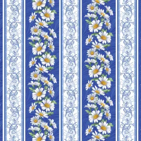 All About Daisies Stripe Blue/White – 100% Quilting Cotton Fabric by the Yard