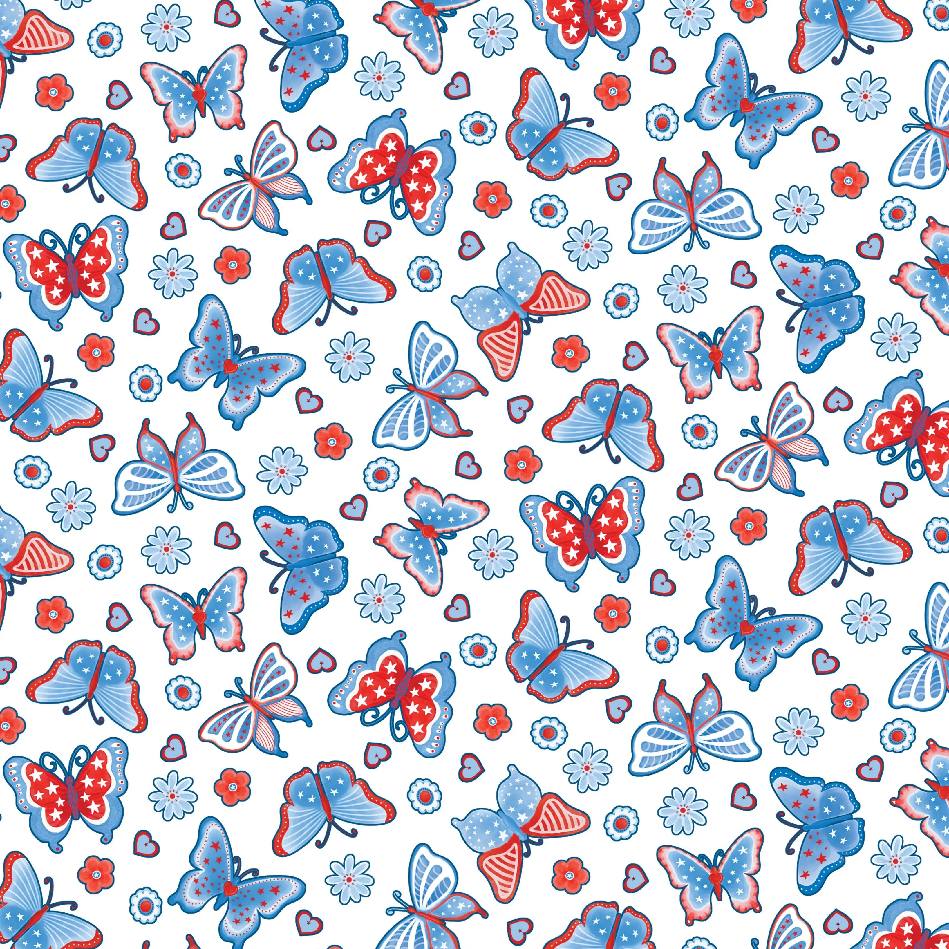 Americana Butterflies White – 100% Quilting Cotton Fabric by the Yard