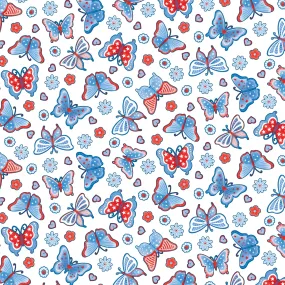 Americana Butterflies White – 100% Quilting Cotton Fabric by the Yard