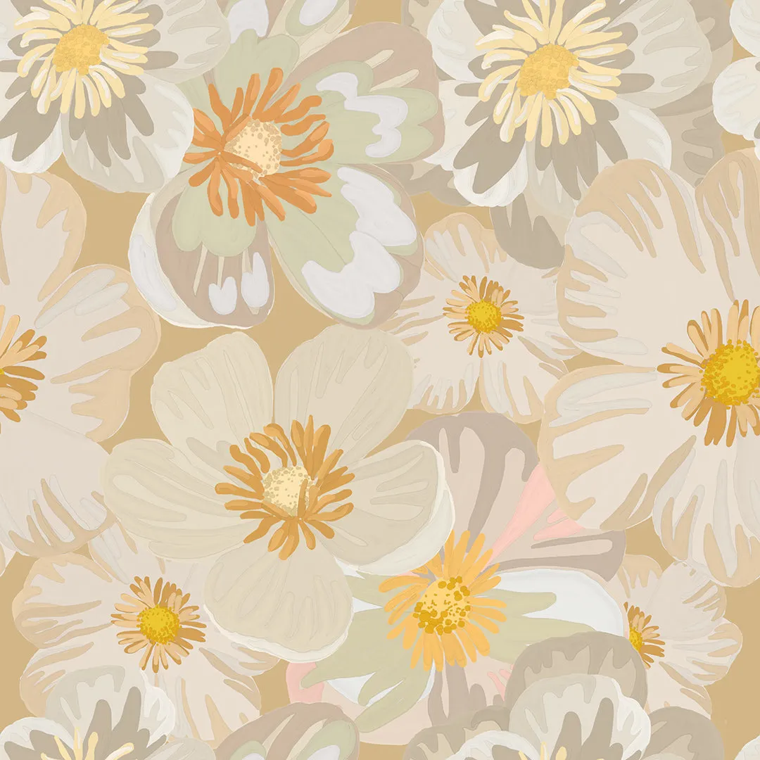 Anemone Beige Yellow – 100% Quilting Cotton Fabric by the Yard