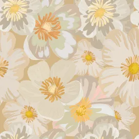 Anemone Beige Yellow – 100% Quilting Cotton Fabric by the Yard