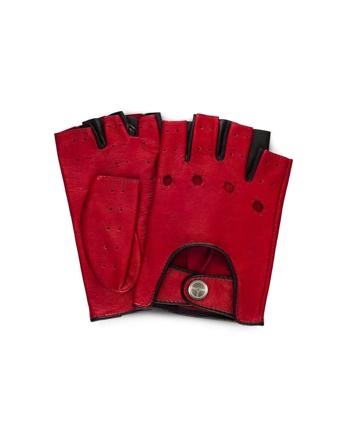 AUTHENTIC RACE MK2 - Fingerless Leather Driving Gloves - Red/Black