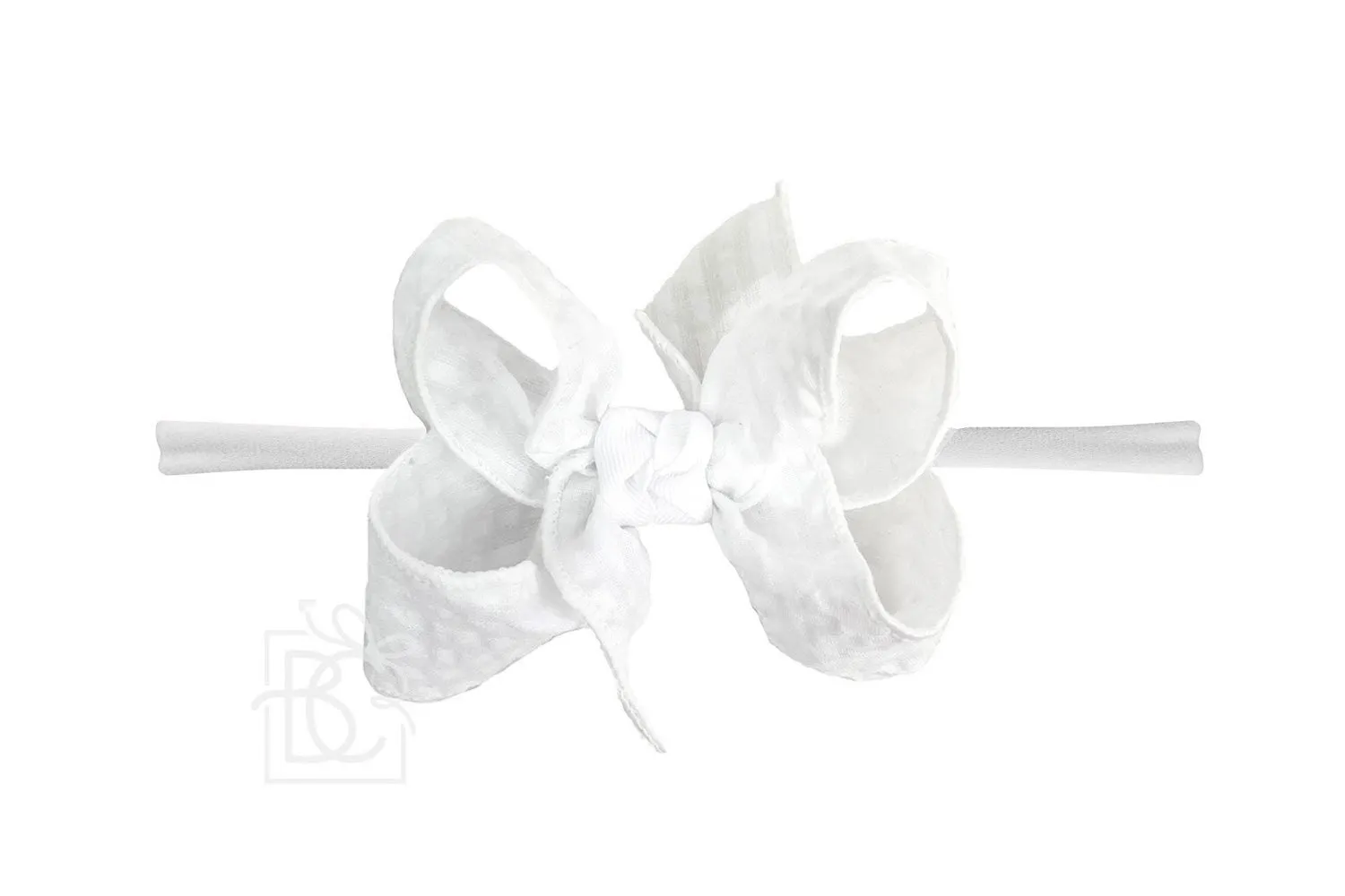Beyond Creations Girls Hair Bow on Pantyhose Headband - Seersucker - White