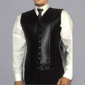 Black Leather Corset Vest for Men