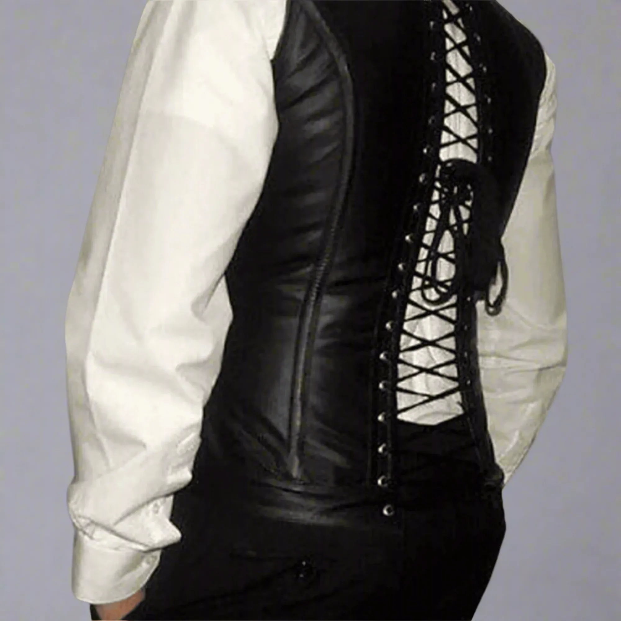 Black Leather Corset Vest for Men
