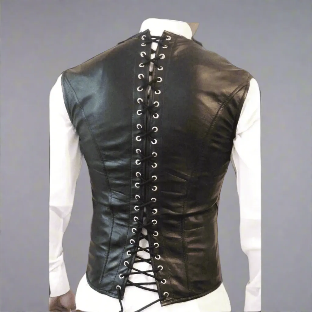 Black Leather Corset Vests for Men