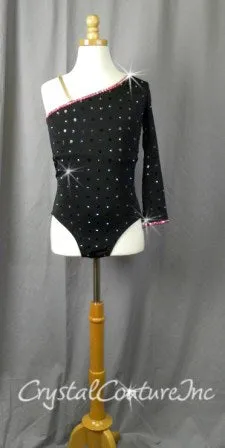 Black Lycra Leotard - Swarovski Lt Siam AB Rhinestones
