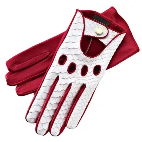 Charlotte Python Blanc Cerise Leather Driving Gloves