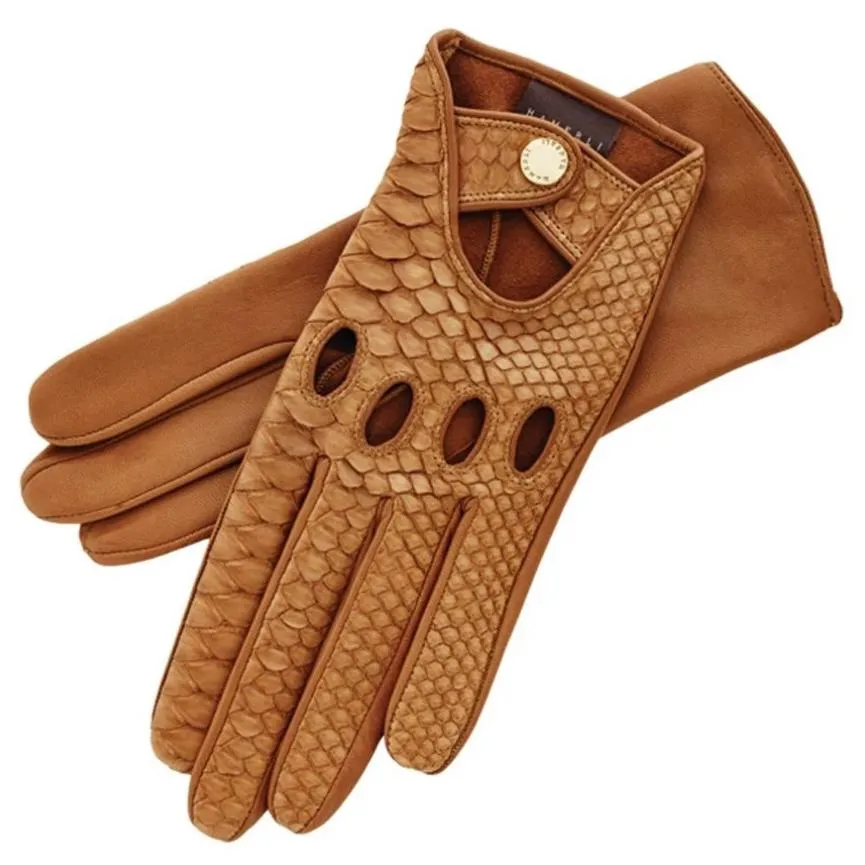 Charlotte Python Caramel Leather Driving Gloves