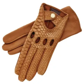 Charlotte Python Caramel Leather Driving Gloves