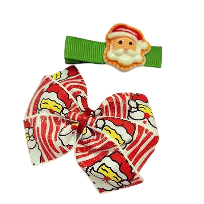 Christmas Hair Accessories - Bella Bow and clip set Red Santa