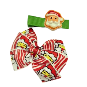 Christmas Hair Accessories - Bella Bow and clip set Red Santa