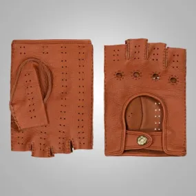 Classic Men’s Brown Sheepskin Genuine Leather Driving Gloves