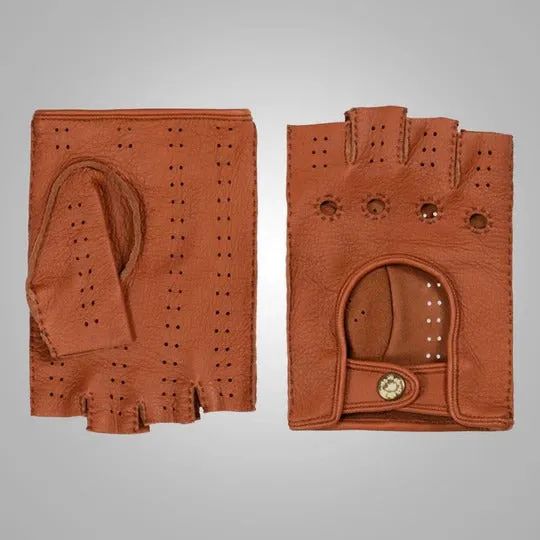 Classic Men’s Brown Sheepskin Genuine Leather Driving Gloves