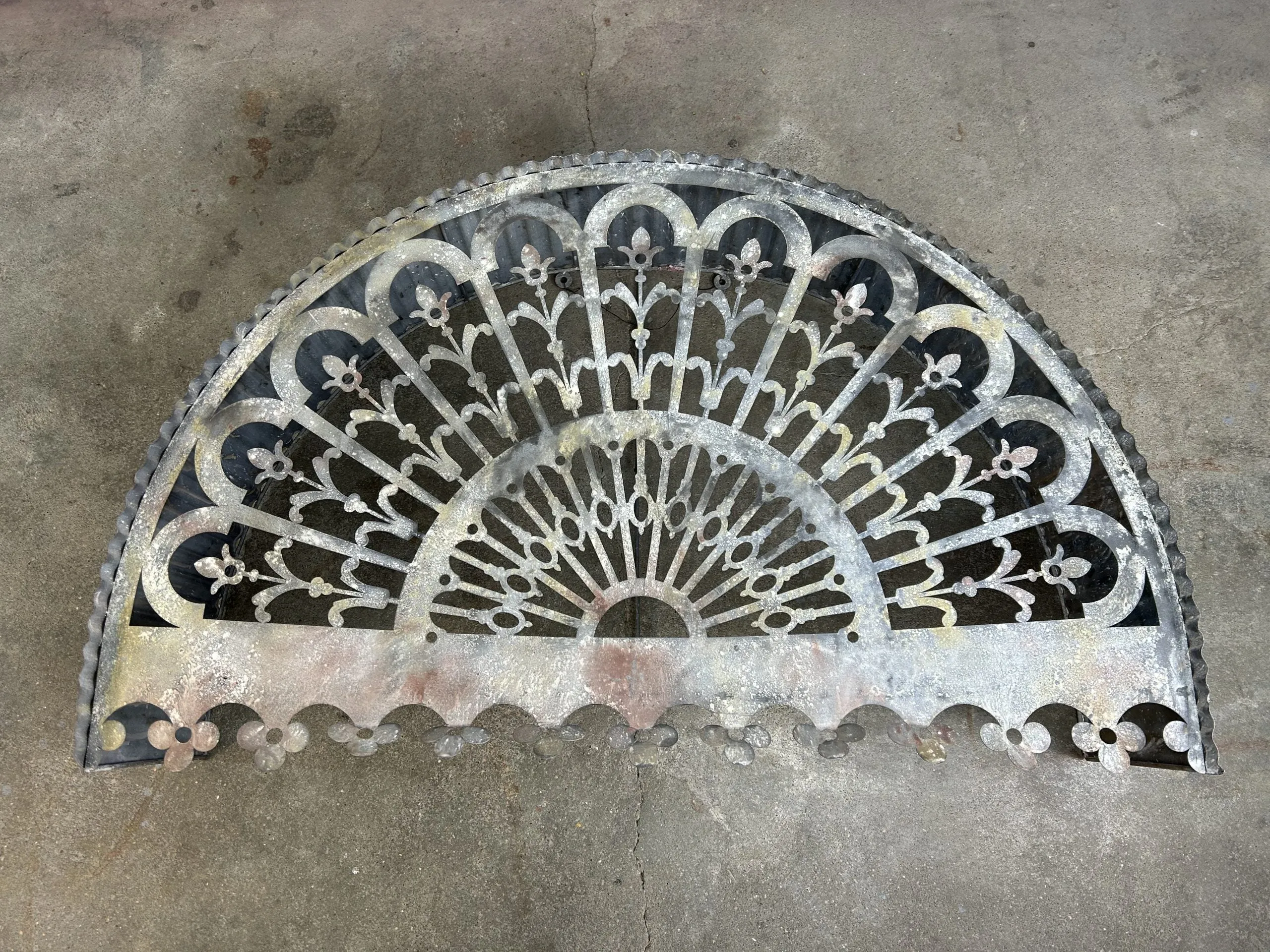 Decor, Corrugated Metal Fan Shape with Filigree, Rustic