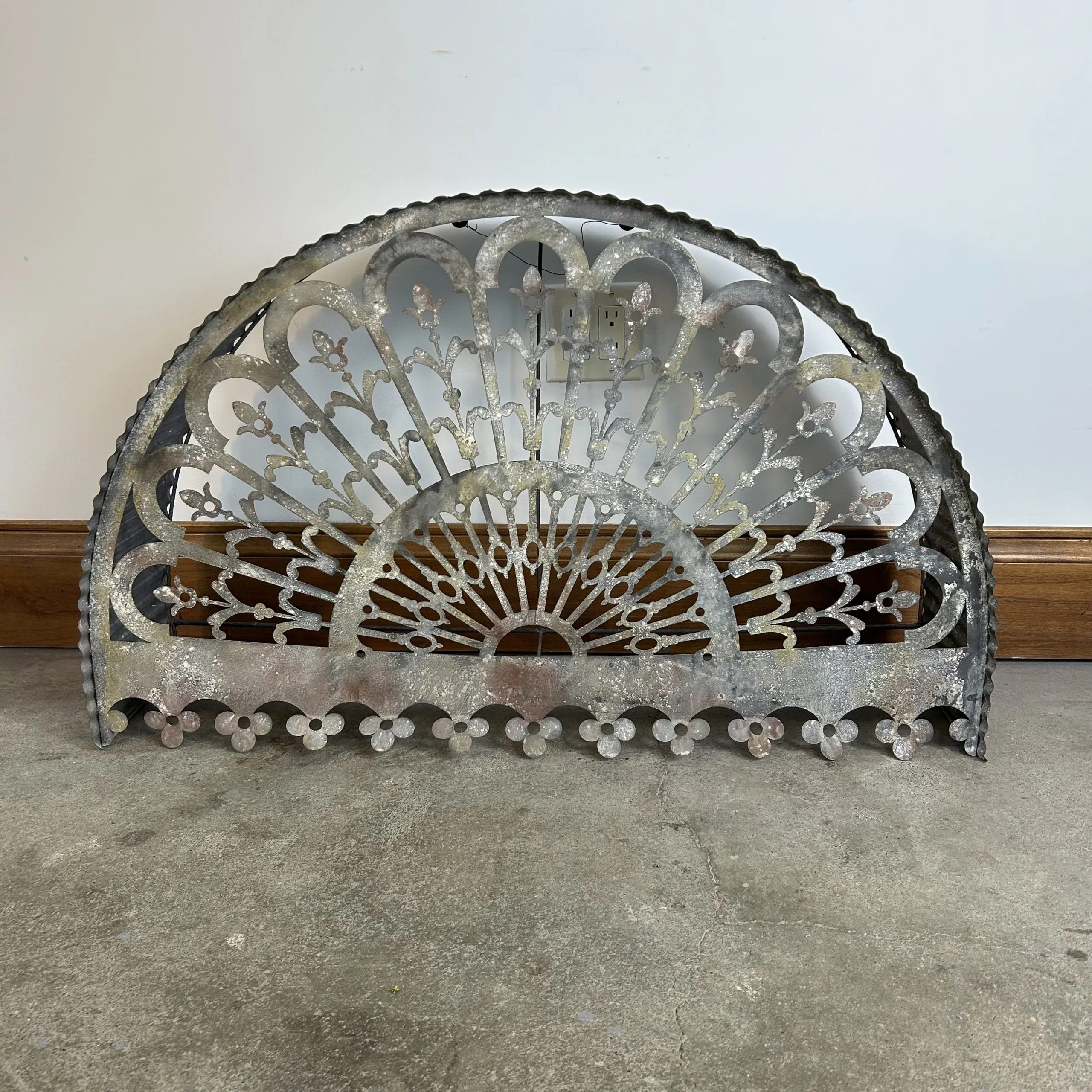 Decor, Corrugated Metal Fan Shape with Filigree, Rustic