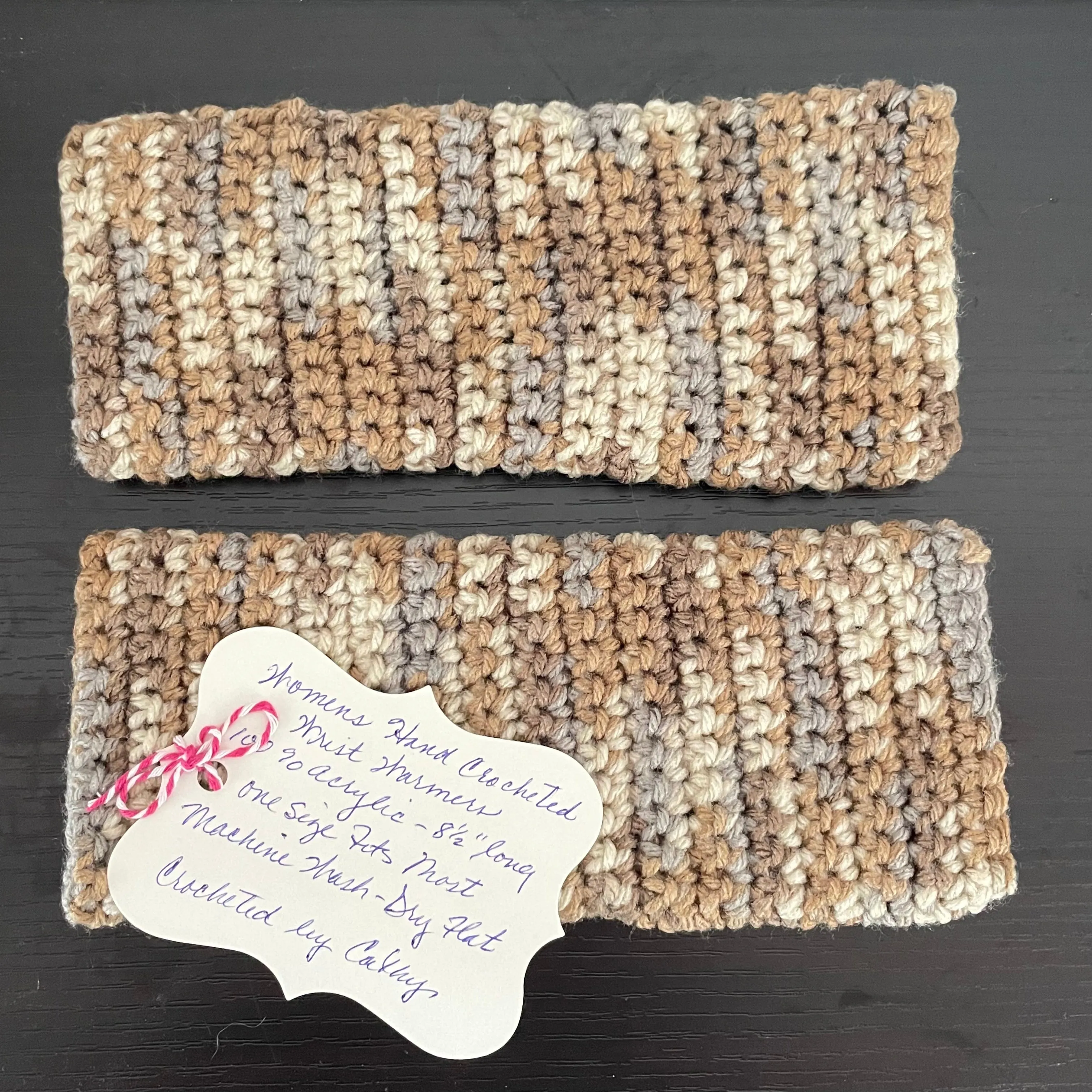 Desert Sands Texting Fingerless Gloves Crochet Knit Fall Winter Gaming Tech Wrist Warmers Brown Tan Marble