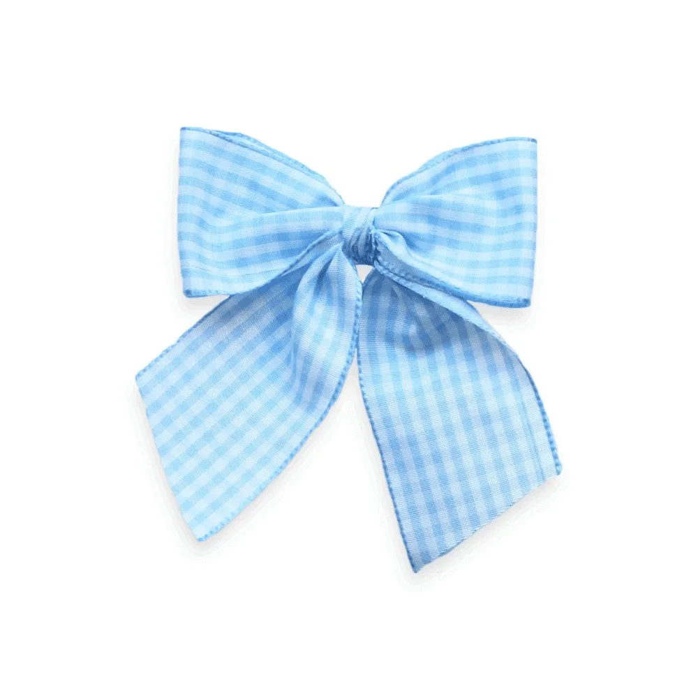 Eva's House Girls Sailor Bow on Clip - Gingham - Baby Blue