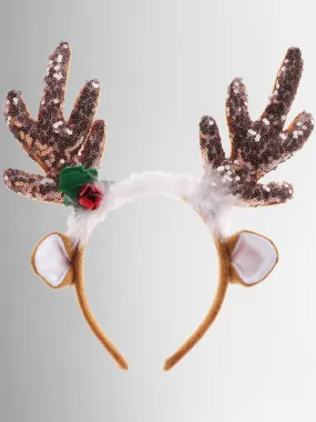 Girls Sequined Reindeer Antler Fur Trimmed Headbands