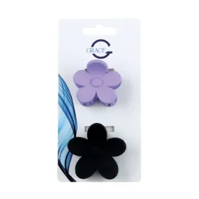 Grace Claw Clip Set Flower Black   Lilac