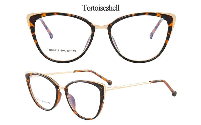 Hotony Women's Full Rim Cat Eye TR 90 Resin Alloy Frame Eyeglasses 7019