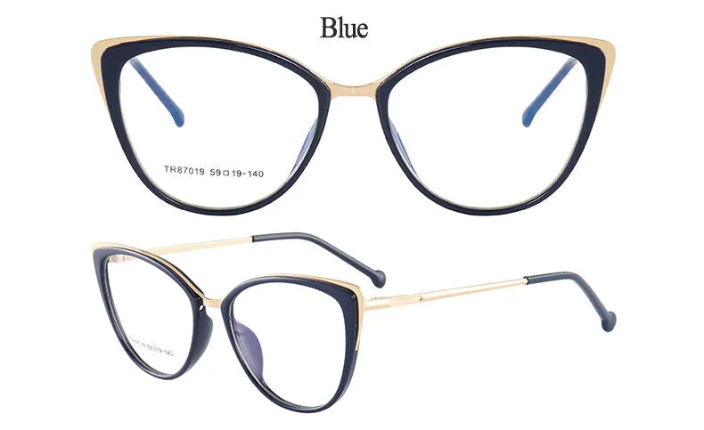 Hotony Women's Full Rim Cat Eye TR 90 Resin Alloy Frame Eyeglasses 7019