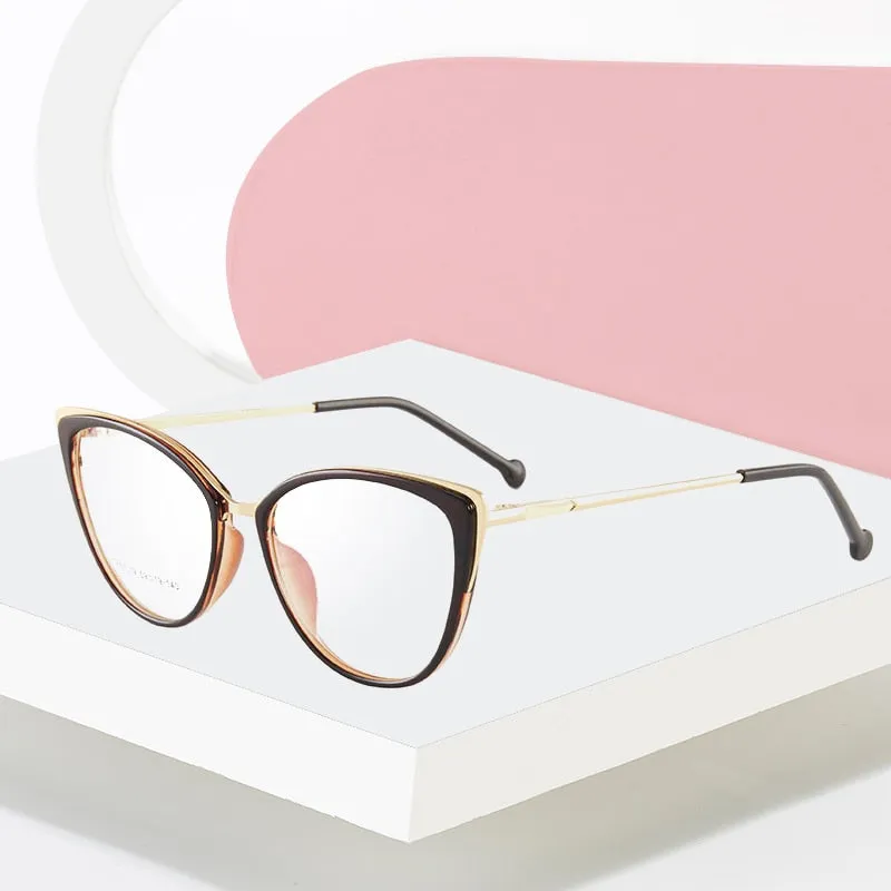 Hotony Women's Full Rim Cat Eye TR 90 Resin Alloy Frame Eyeglasses 7019