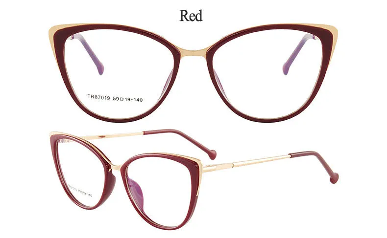 Hotony Women's Full Rim Cat Eye TR 90 Resin Alloy Frame Eyeglasses 7019