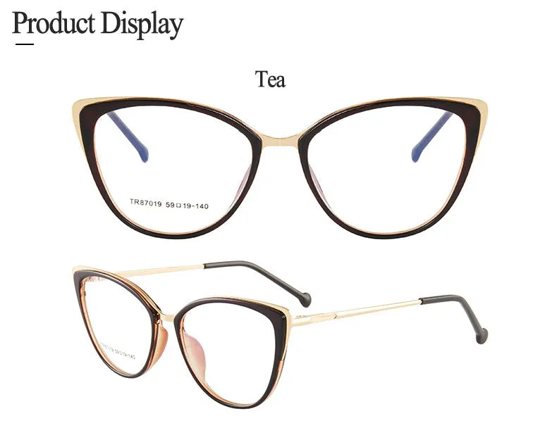 Hotony Women's Full Rim Cat Eye TR 90 Resin Alloy Frame Eyeglasses 7019