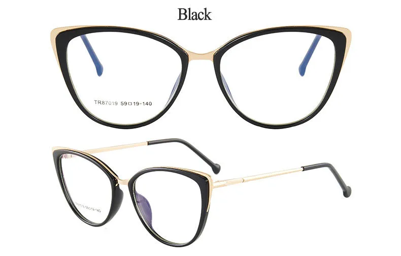 Hotony Women's Full Rim Cat Eye TR 90 Resin Alloy Frame Eyeglasses 7019
