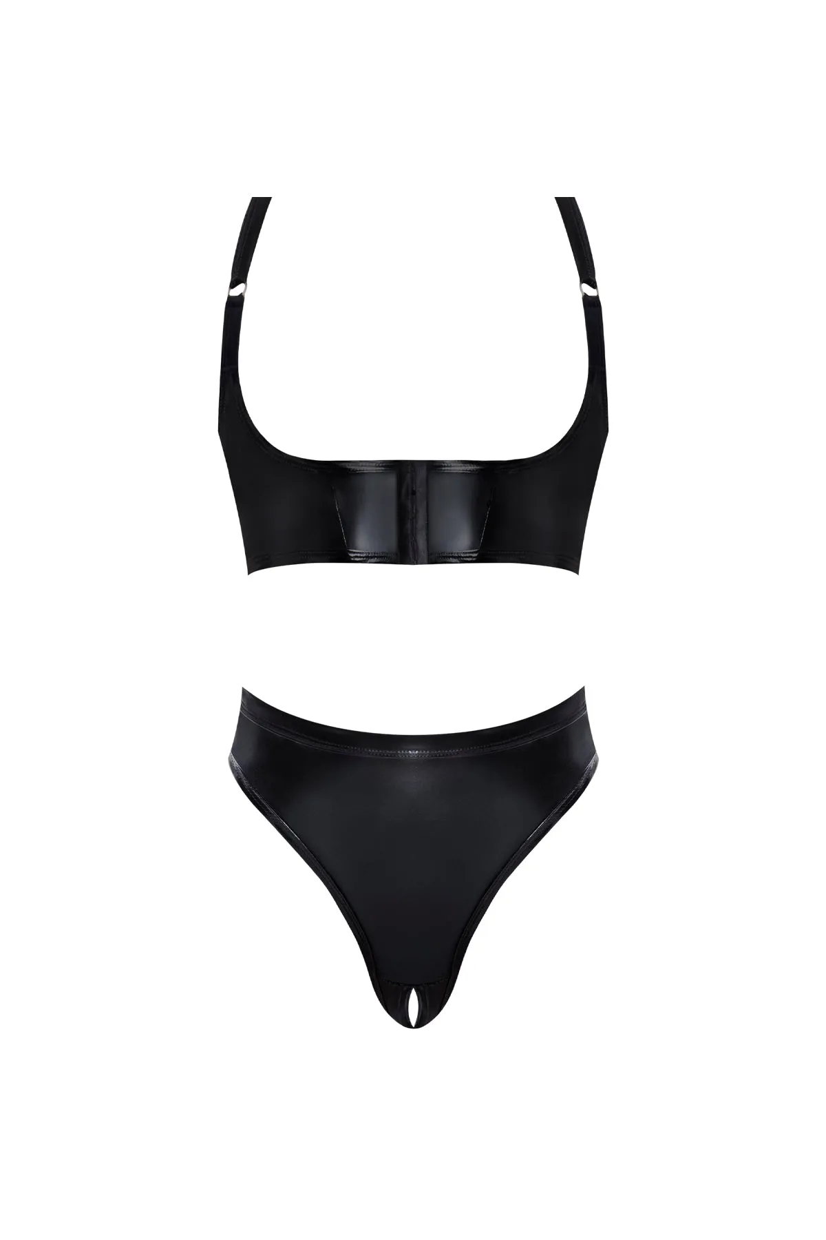 Magic Silk Hard Candy Underbust Harness & High Leg Split Crotch Thong Black