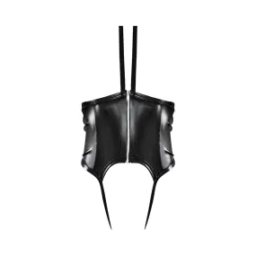 Magic Silk Liquid Onyx Wetlook Open Cup Crotchless Stirrup Waist Cincher Black