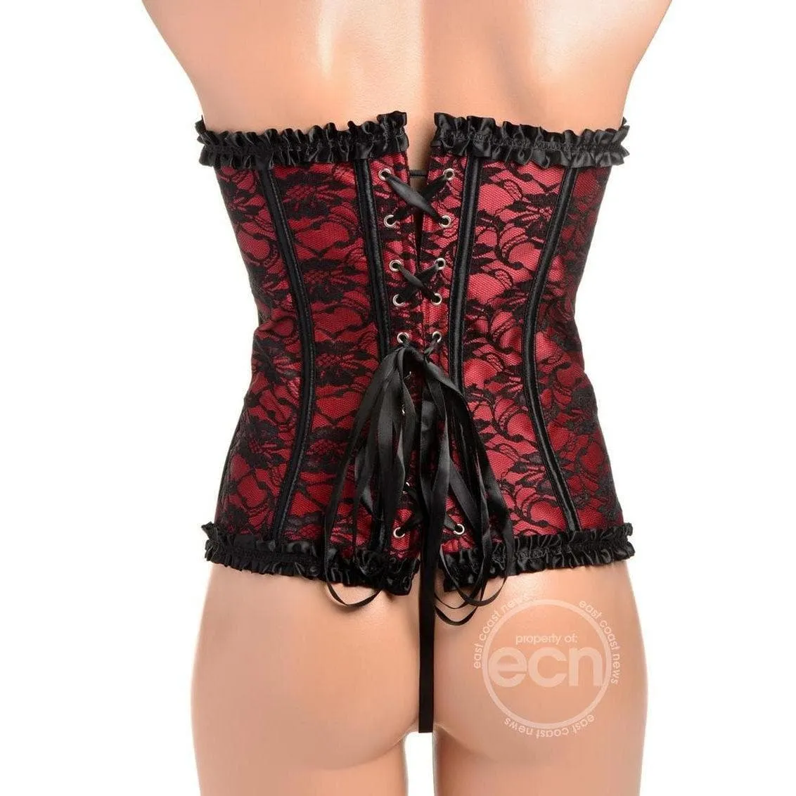 Master Series Scarlet Seduction Lace-up Corset & Thong Red/Black