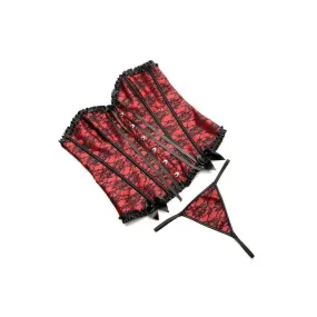 Master Series Scarlet Seduction Lace-up Corset & Thong Red/Black