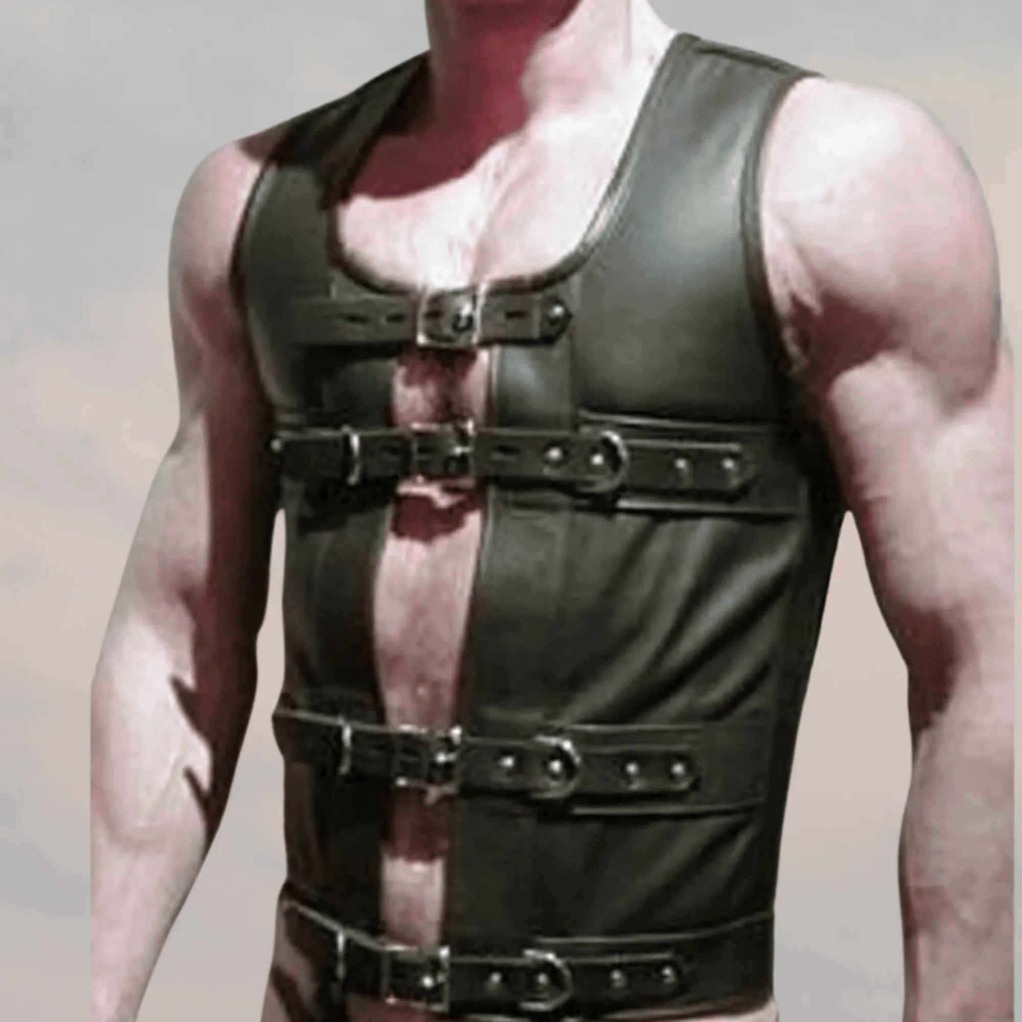 Mens Steampunk Black Leather Corset Vest GOTH