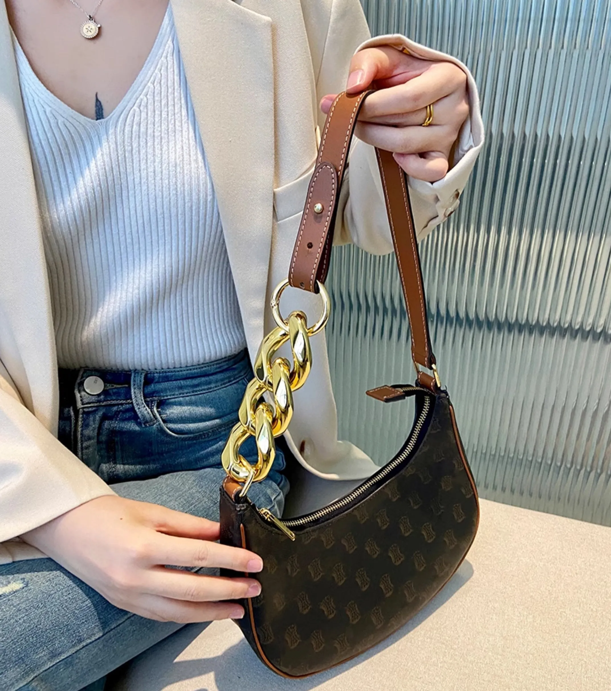 Metal Extension Chain for AVA 193952BZJ 04LU Handbag, Metal Extended Chain Shoulder Strap Accessory